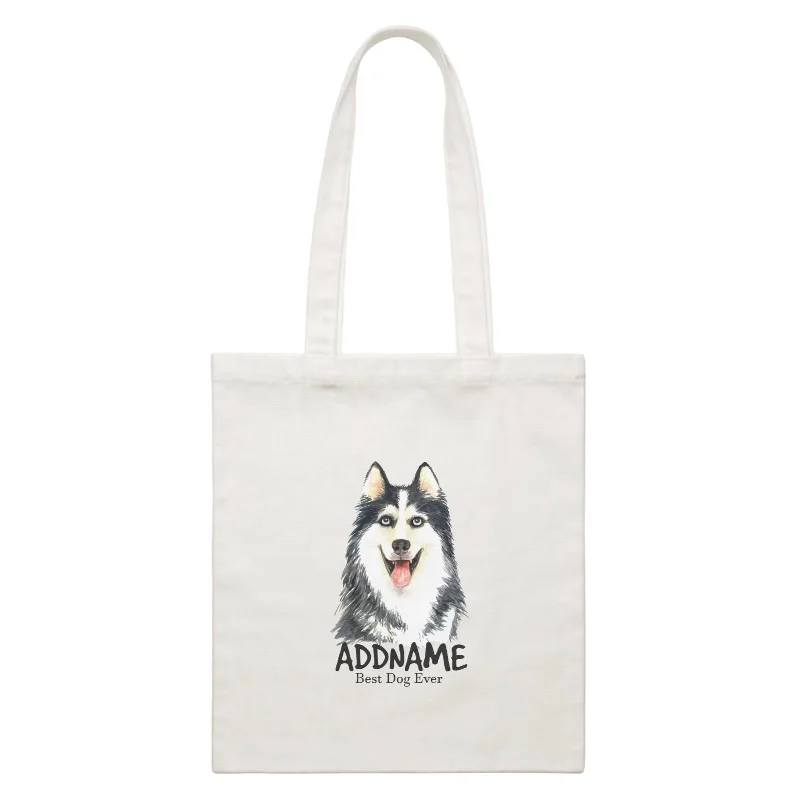 Heavy - Duty Canvas Tool Bag with Multiple Compartments for DIY EnthusiastsWatercolor Dog Siberian Husky Best Dog Ever Addname White Canvas Bag