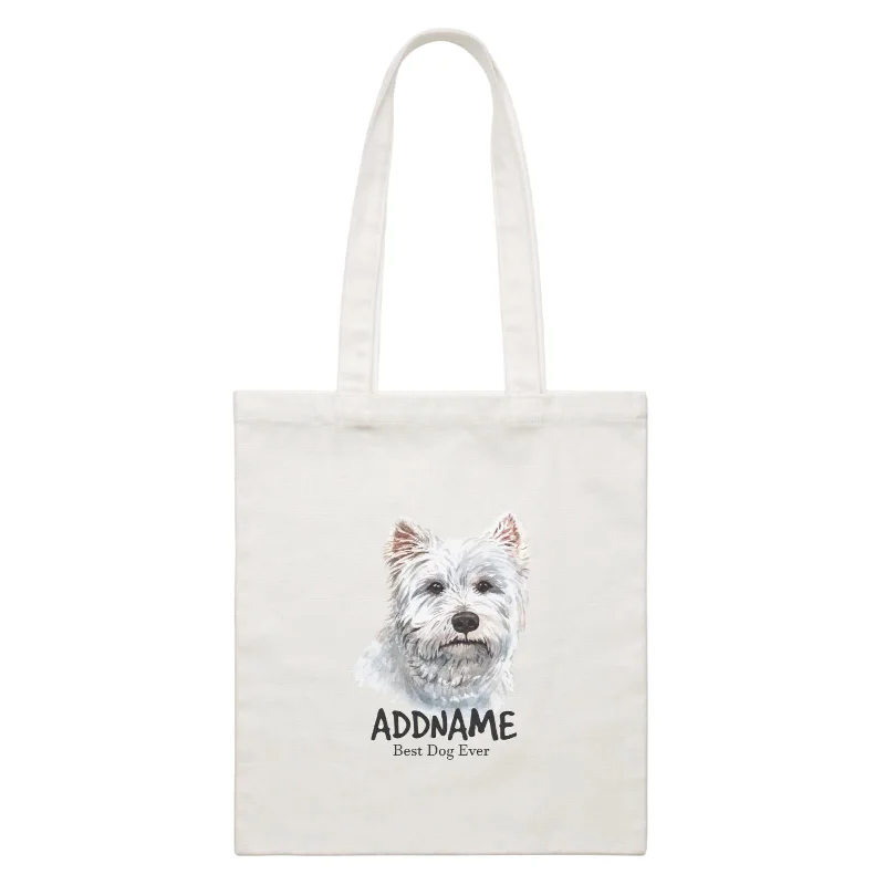 Canvas Bag with Leather Trim for a Stylish and Durable LookWatercolor Dog West Highland White Terrier Best Dog Ever Addname White Canvas Bag