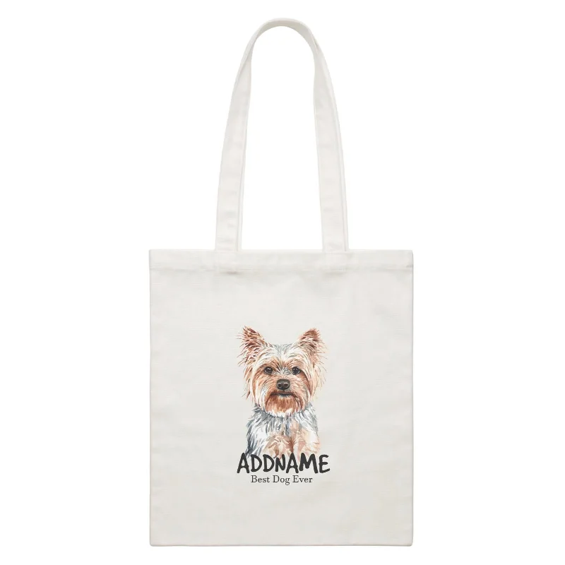 Rustic Brown Canvas Duffle Bag for Weekend GetawaysWatercolor Dog Yorkshire Terrier Best Dog Ever Addname White Canvas Bag