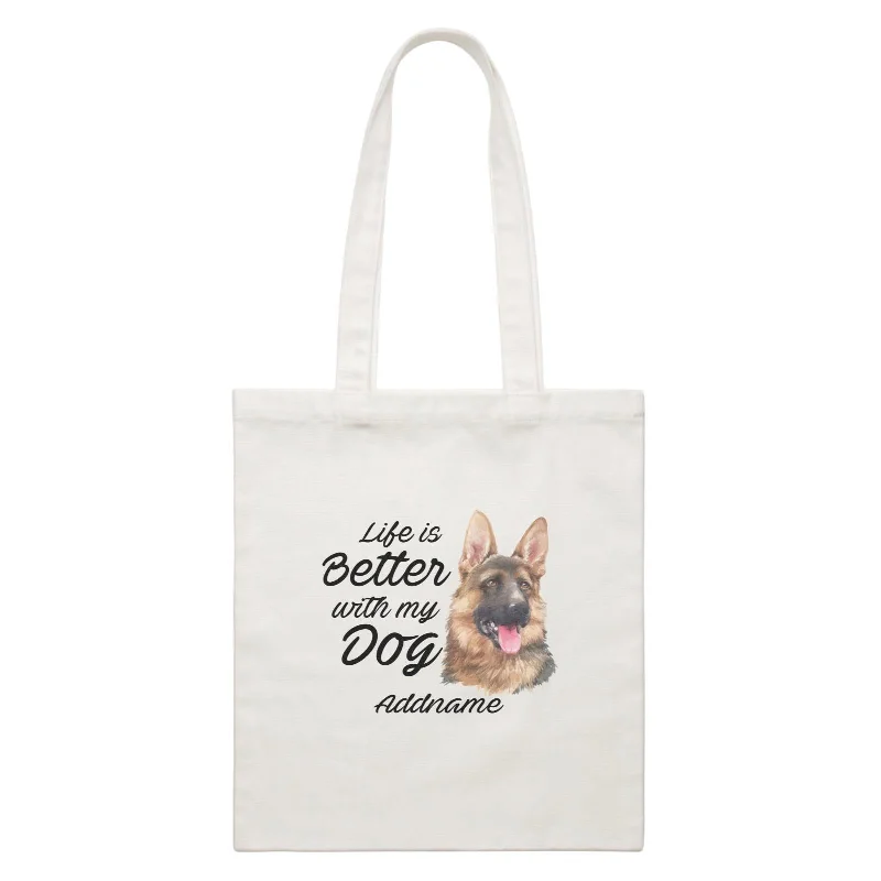 Boho - Style Embroidered Canvas Handbag for Summer FestivalsWatercolor Life is Better With My Dog German Shepherd Addname White Canvas Bag