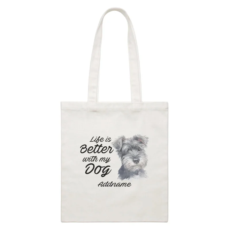 Black Canvas Laptop Messenger Bag for Professional UseWatercolor Life is Better With My Dog Schnauzer Right Addname White Canvas Bag