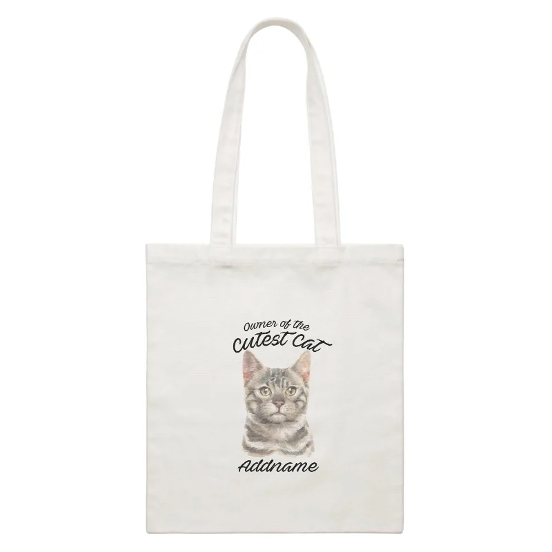 Boho - Style Embroidered Canvas Handbag for Summer FestivalsWatercolor Owner Of The Cutest Cat Bengal Grey Addname White Canvas Bag