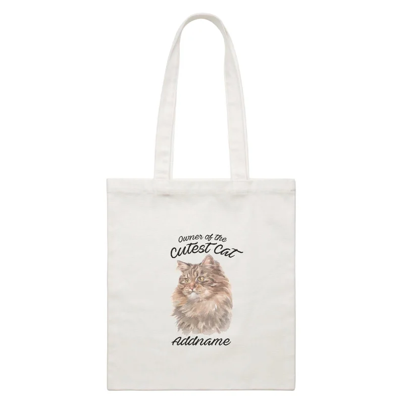 Plus - Size Canvas Tote Bag for Carrying Large ItemsWatercolor Owner Of The Cutest Cat Siberian Cat Brown Addname White Canvas Bag