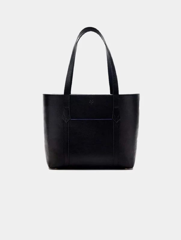 Women's Tote Bag with Magnetic Closure in Orange for Easy Access on the GoMaddox Vegan Leather Tote Bag | Black & Cobalt Blue