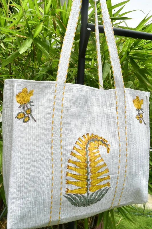 Waterproof Tote Bag in Yellow for Outdoor Activities in Wet WeatherAngel Flower Yellow Tote Bag