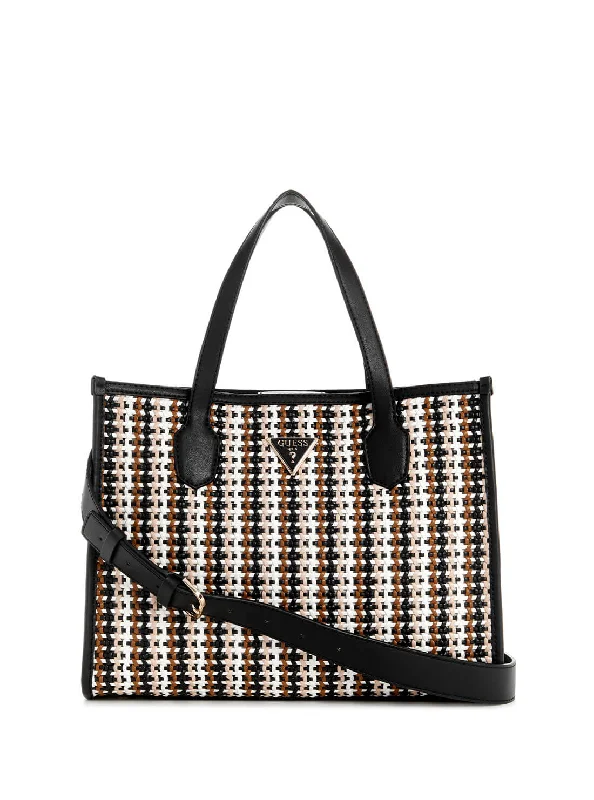 Women's Tote Bag with Magnetic Closure in Orange for Easy Access on the GoBlack Multi Woven Silvana Tote Bag