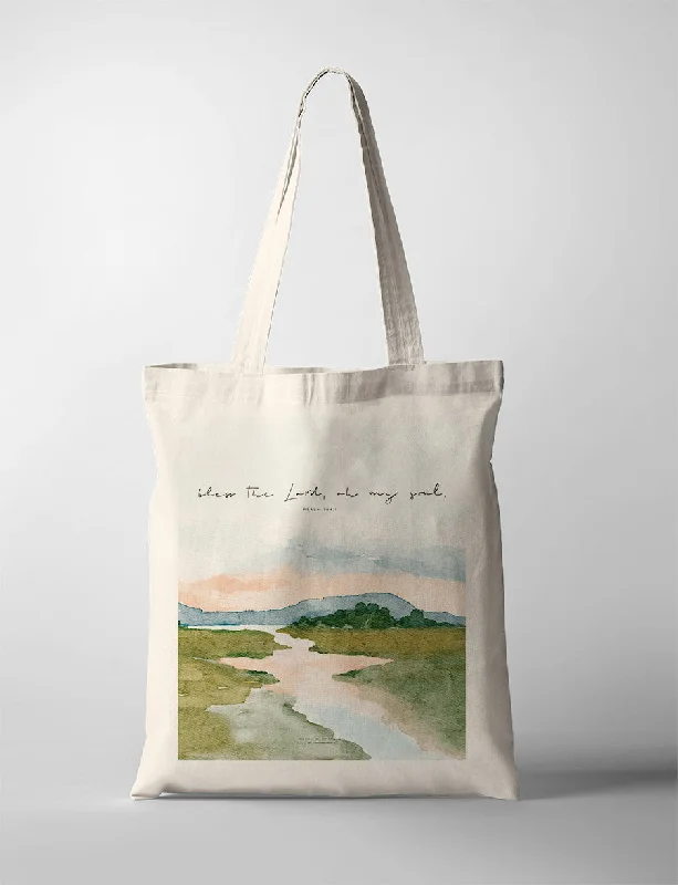 Waterproof Tote Bag in Yellow for Outdoor Activities in Wet WeatherBless the Lord {Tote Bag}