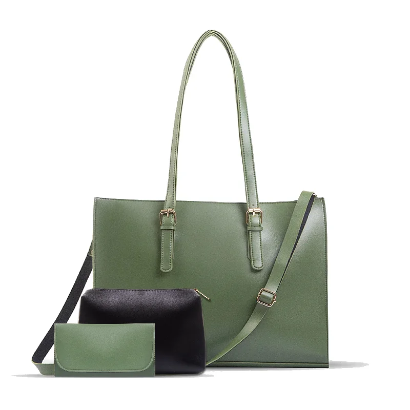 Tote Bag with Adjustable Shoulder Strap in Olive Green for Comfortable CarryingBLOSSOM 3 PCS GREEN