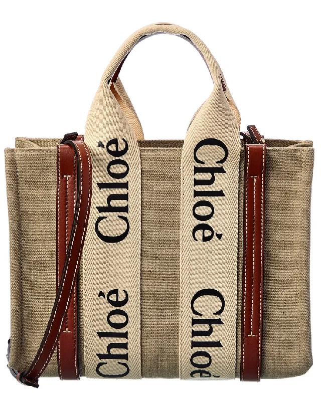 Quilted Tote Bag in Cream with Silver Hardware for a Classic and Sophisticated StyleChloé Woody Small Canvas & Leather Tote