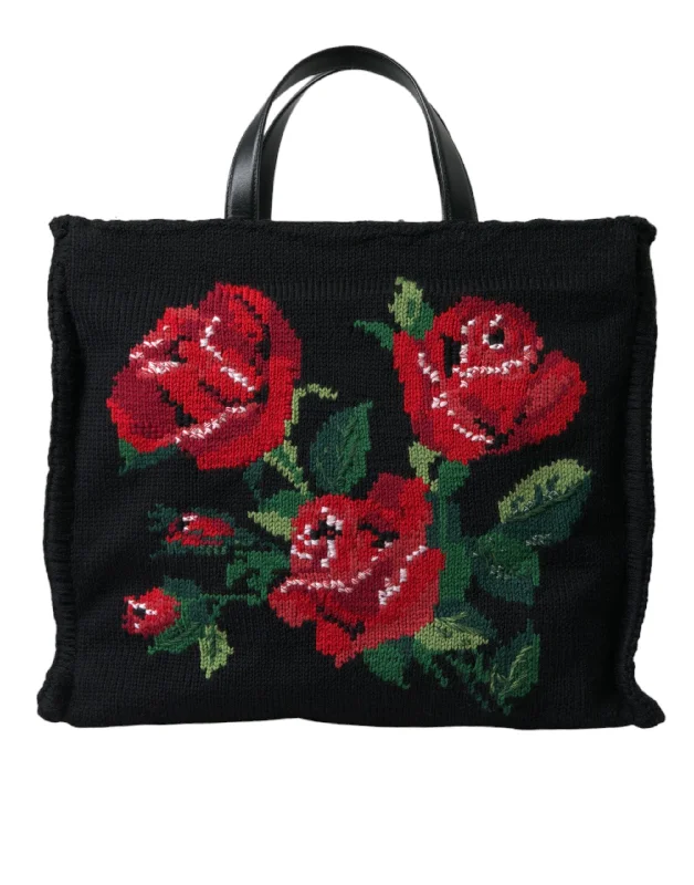 Waterproof Tote Bag in Yellow for Outdoor Activities in Wet WeatherDolce & Gabbana  Cashmere Rose Embroidery Shopping Tote Women's Bag