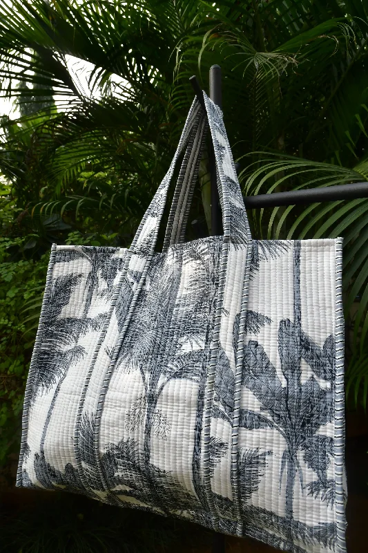 Tote Bag with Adjustable Shoulder Strap in Olive Green for Comfortable CarryingGrey White Palm Tree Tote Bag