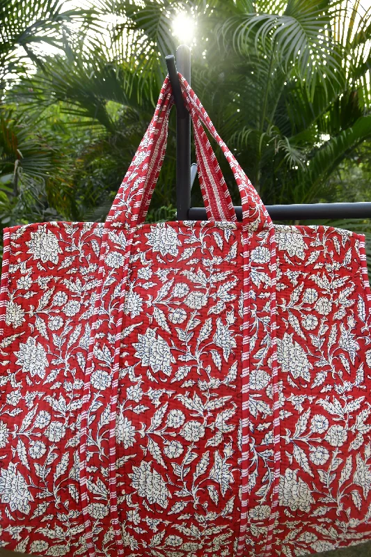 Women's Tote Bag with Inner Compartments in Gray for Organizing Everyday EssentialsHappy Red Floral Tote Bag: Hand-Blocked Joy for Everyday