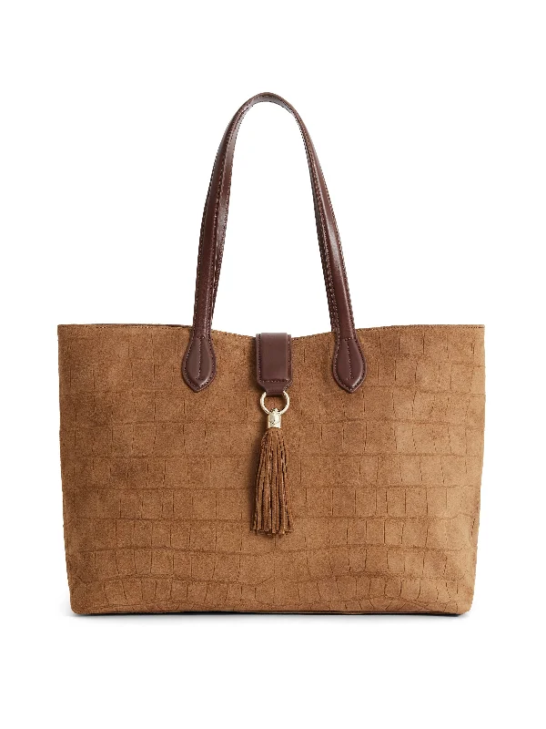 Oversized Jute Tote Bag in Natural Color with Rope Handles for a Beach VacationLangham Tote - Tan Croc Print Suede