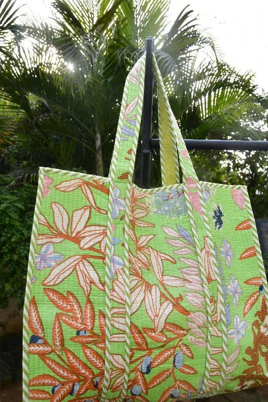 Medium - Sized Canvas Tote Bag in Navy Blue with Striped Pattern for a Nautical - Inspired LookLight Green Floral Tote, Handcrafted, Eco-Friendly and stylish