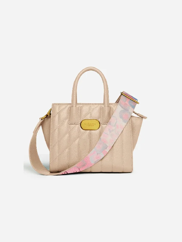 Quilted Tote Bag in Cream with Silver Hardware for a Classic and Sophisticated StyleMini Demi Vegan Leather Tote Bag | Beige