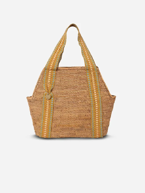 Women's Tote Bag with Zipper Closure in Red for Secure StoragePoso Handwoven Atta Vegan Small Shopper Bag | Copper Stripe