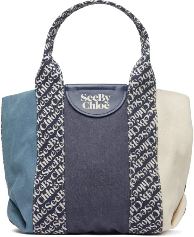 Women's Printed Tote Bag in Floral Patterns for a Spring - Themed Shopping TripSee By Chloe Laetizia Tote -Royal Navy OS