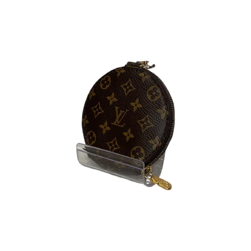 Leather Clutch with Chain Strap in Black for Cocktail PartiesLOUIS VUITTON/Pouch/OS/Monogram/Leather/BRW/Round coin purse