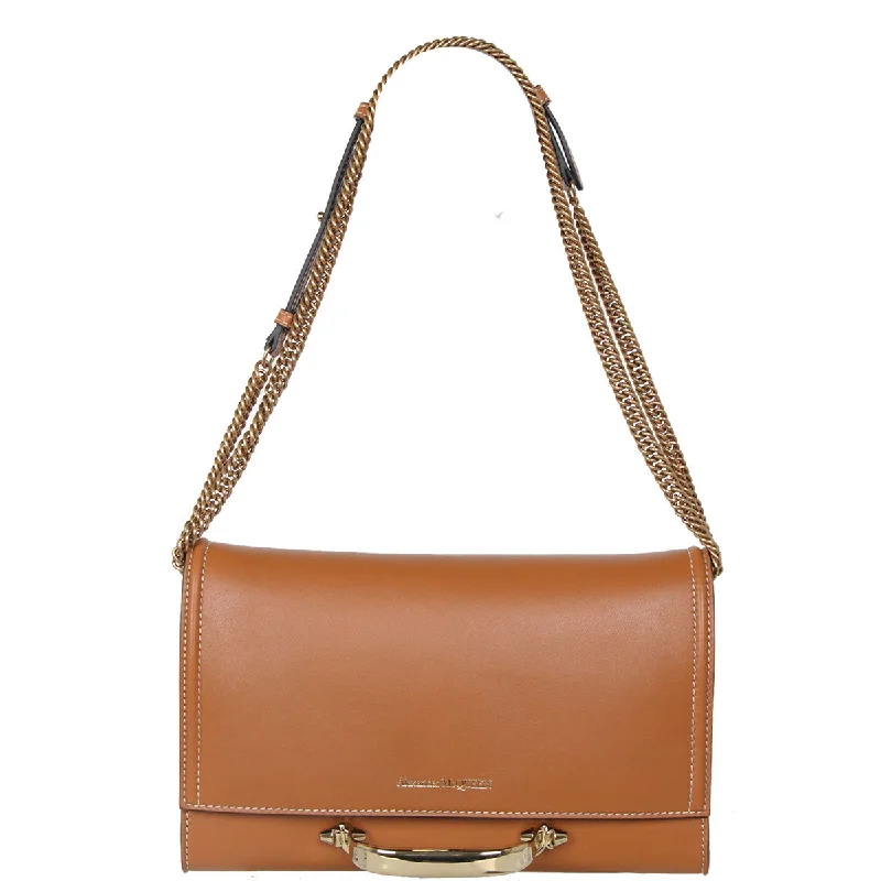 Canvas and Leather Combo Shoulder Bag in Tan for a Rustic LookThe Story Chain C/B, Tan