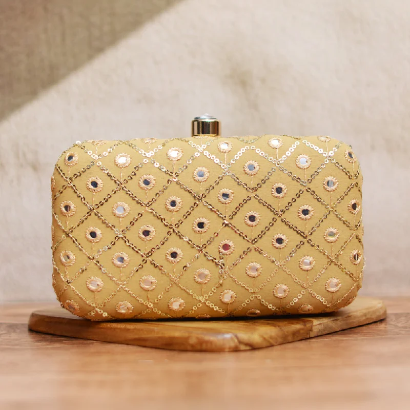 Geometric - Patterned PVC Evening Bag in Multicolor for Trendy Nights OutArtklim Golden Sequins Party Clutch