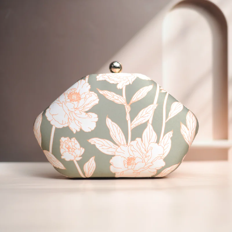 Floral - Printed Satin Clutch in Pink for Spring GalasArtklim Green And White Floral Printed Clutch