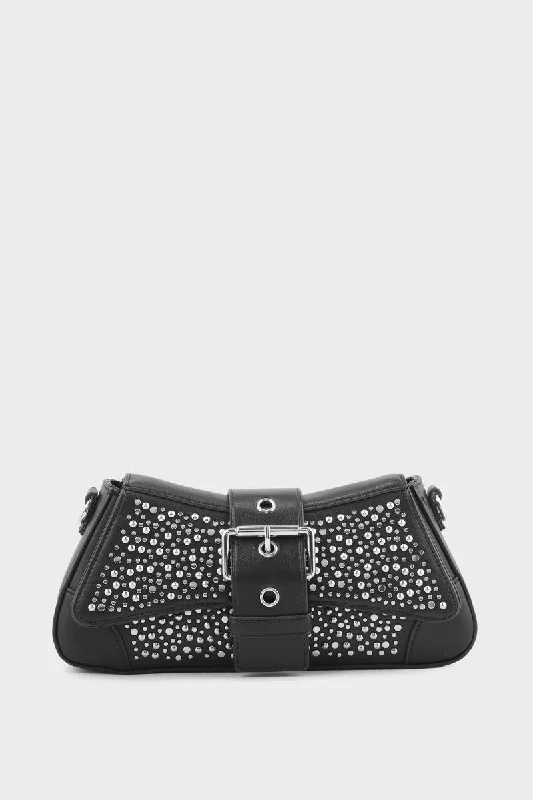 Crossbody Shoulder Bag in Black Leather with Gold Hardware for Night OutsBaguette Shoulder Bags B10520-Black