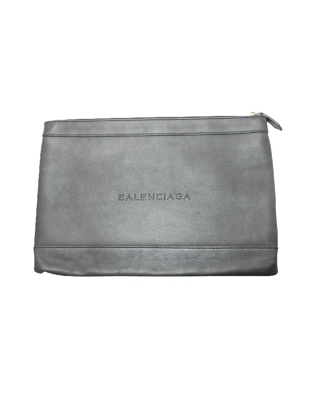 Snake - Skin Effect Clutch in Green for Exotic PartiesBalenciaga Perforated Logo Pouch in Black Leather