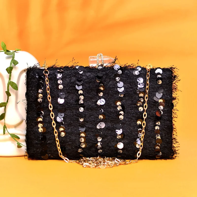 Pearl - Embellished Clutch in Cream for Bridal ShowersBasic Black Sequins Clutch