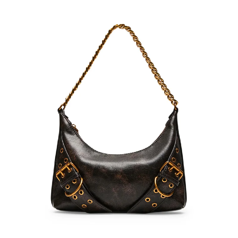 Crossbody Shoulder Bag in Black Leather with Gold Hardware for Night OutsBGRAYA-D BROWN