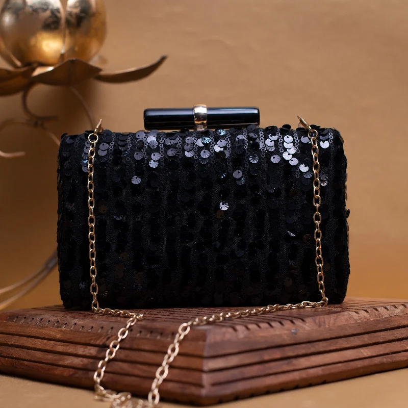 Women's Embroidered Silk Evening Bag in Navy for WeddingsBlack Sequins Clutch