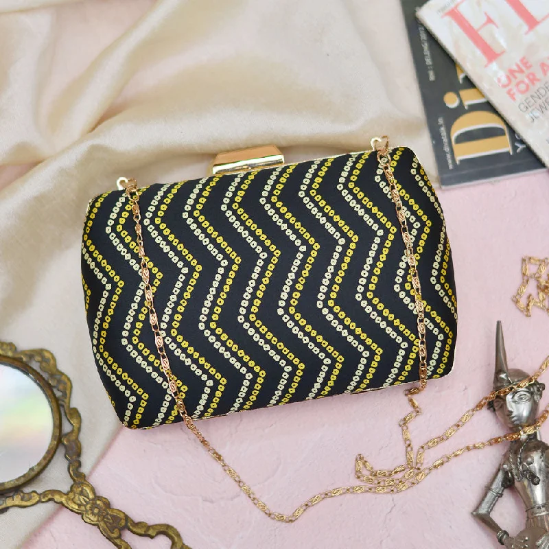 Women's Small Beaded Clutch in Silver for New Year's Eve PartyBlack Zigzag Fabric Clutch