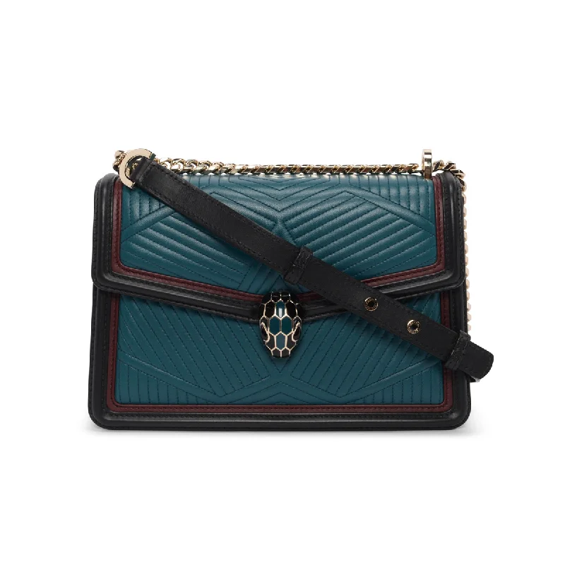 Women's Shoulder Bag with Fringe Details in Brown for a Bohemian StyleBulgari Tri-Colour Nappa Diamond Blast Serpenti Forever Bag