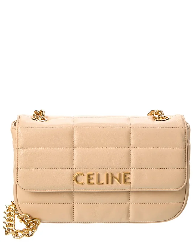 Suede Shoulder Bag in Pink with Tassel Accents for Casual OutingsCELINE Monochrome Quilted Leather Shoulder Bag