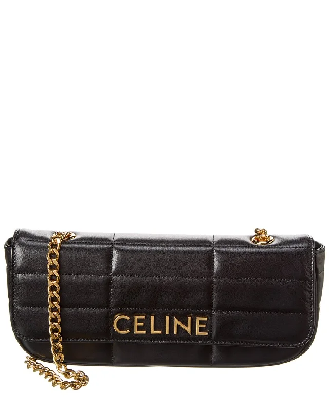 Shoulder Bag with Chain Strap in Silver for a Trendy AppearanceCELINE Monochrome Quilted Leather Shoulder Bag