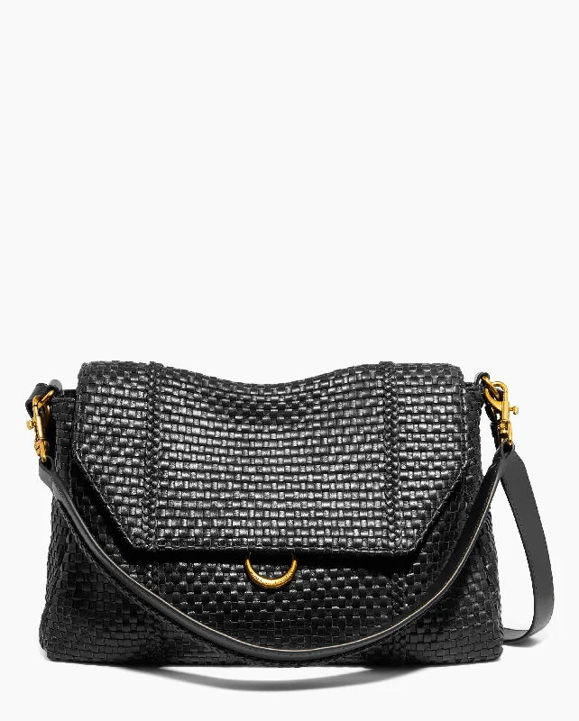 Crossbody Shoulder Bag in Black Leather with Gold Hardware for Night OutsChelsea Convertible Flap Shoulder