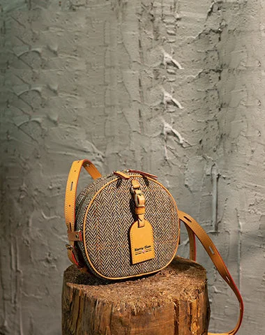 Women's Crossbody Bag with Adjustable Strap in Orange for Customizable ComfortCute Womens Small Gray Leather Tweed Round Crossbody Purse Handmade Round Shoulder Bag for Women