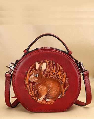 Quilted Leather Crossbody Bag in Cream for a Classic and Elegant AppearanceCutest Womens Red Leather Round Handbag Bunny Crossbody Purse Vintage Round Shoulder Bags for Women