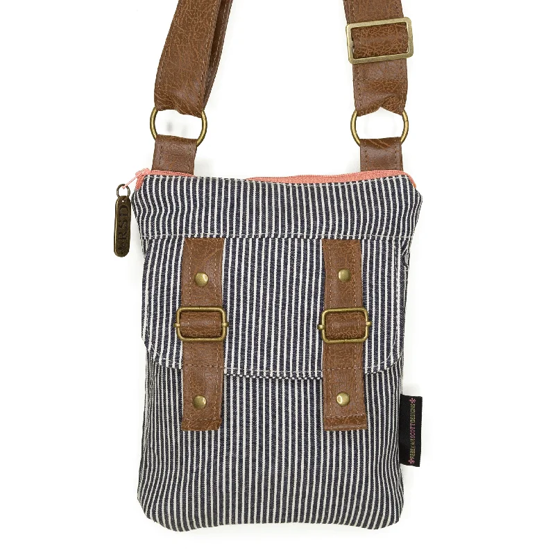 Medium - sized Canvas Crossbody Bag in Beige with Floral Print for Spring OutingsErin: Railroad Stripe