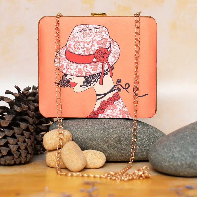 Women's Lizard - Print Clutch in Brown for a Chic LookFloral Hat Woman Printed MDF Clutch