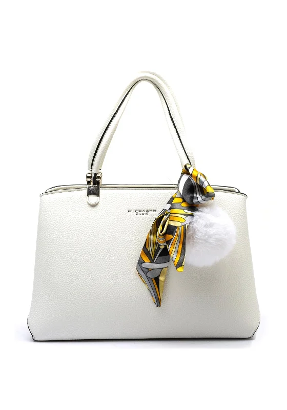 Crossbody Shoulder Bag in Black Leather with Gold Hardware for Night OutsZen Collection Pebbled Pom Pom Grab Bag, White