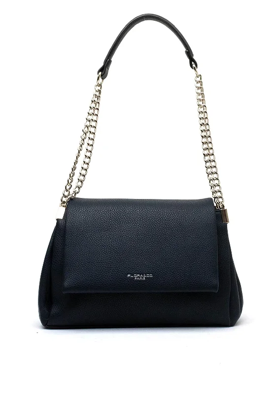 Crossbody Shoulder Bag in Black Leather with Gold Hardware for Night OutsZen Collection Pebbled Chain Shoulder Bag, Navy