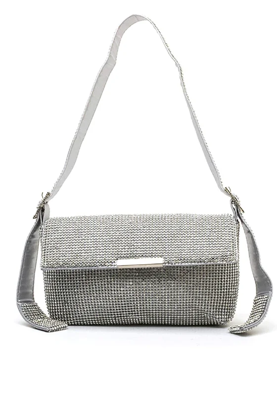 Shoulder Bag with Geometric Pattern in Multicolor for a Contemporary StyleZen Collection Embellished Sparkle Baguette Bag, Silver