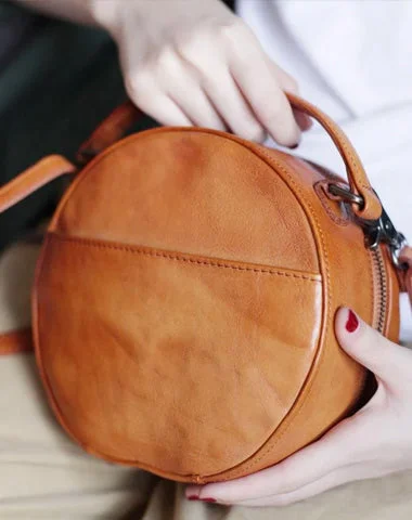 Women's Crossbody Bag with RFID - Blocking Pocket in Black for Safe TravelVintage Womens Brown leather Circle Handbag Shoulder Bag Black Round Leather Crossbody Bag Side Purse