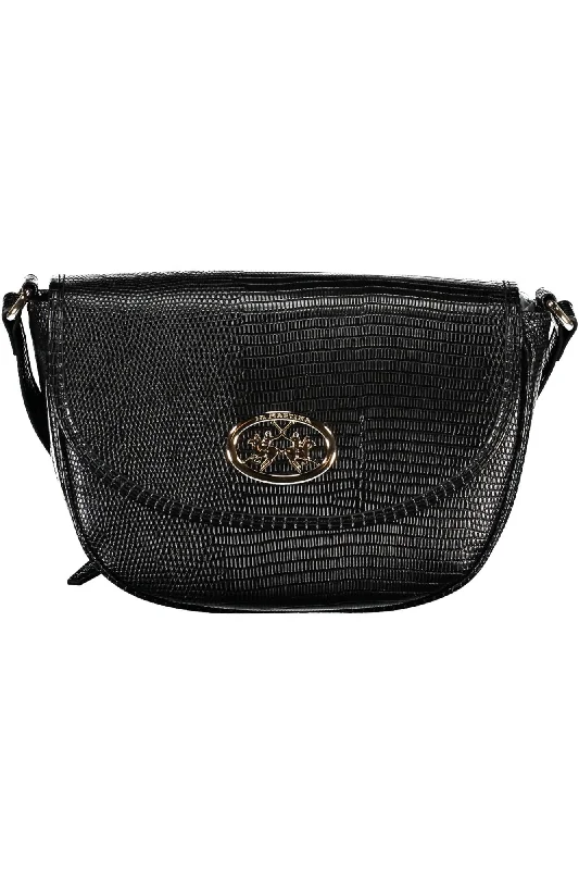 Crossbody Shoulder Bag in Black Leather with Gold Hardware for Night OutsLa Martina Chic Contrasting Detail Shoulder Women's Bag