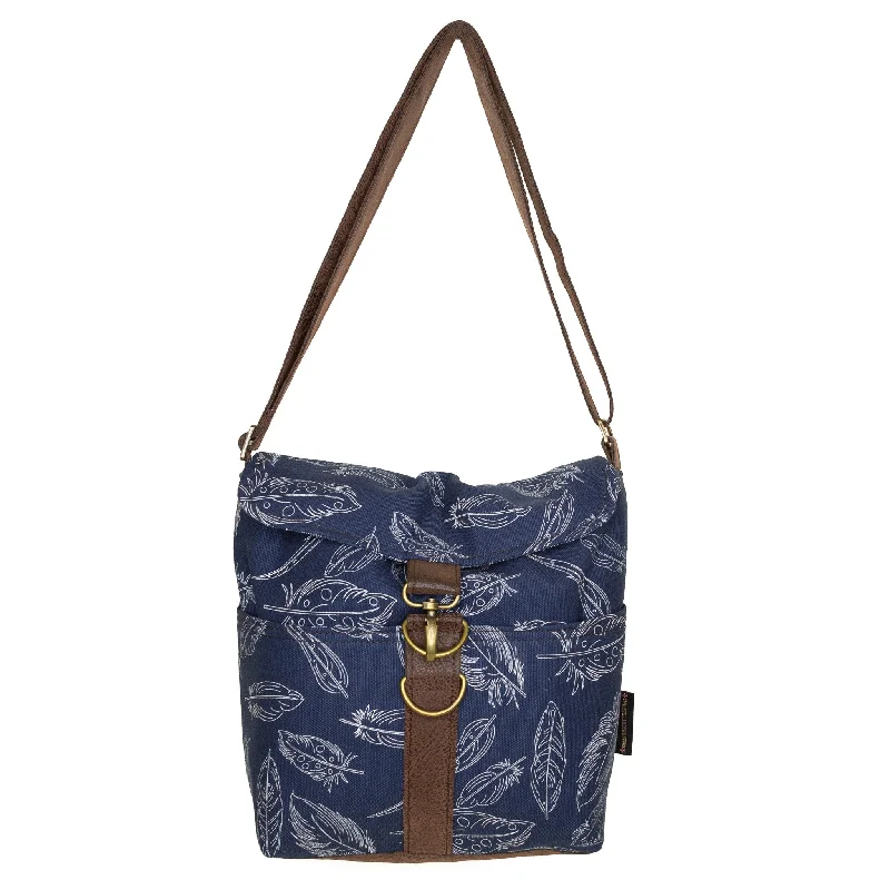 Women's Crossbody Bag with Magnetic Closure in White for Quick AccessLaura Premier: Indigo Feather