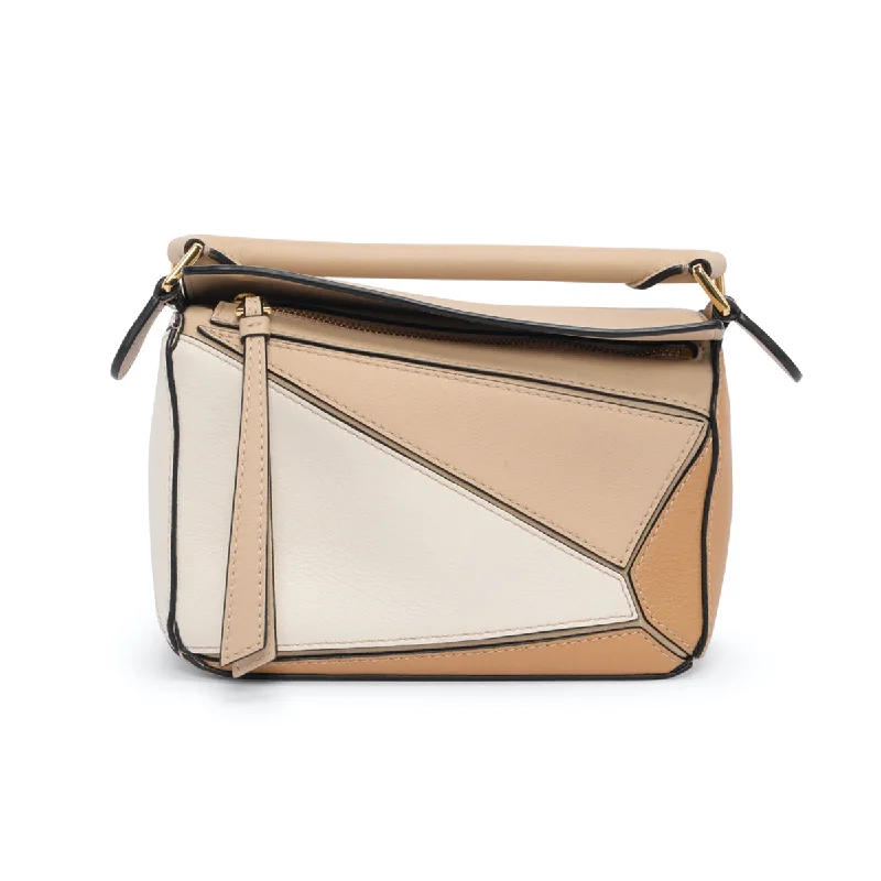 Suede Shoulder Bag in Pink with Tassel Accents for Casual OutingsLoewe Beige Tri-Colour Calfskin Mini Puzzle Bag