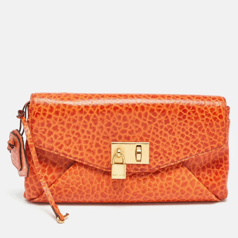 Women's Monogrammed Leather Clutch in Tan for Personalized StyleMarc Jacobs Orange Textured Leather Lock Flap Clutch