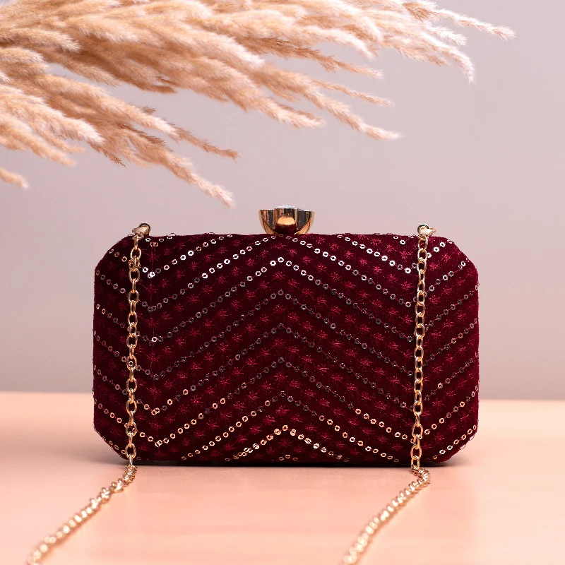 Suede Clutch with Tassel Details in Olive for Fall SoireesMaroon Sequins Embroidery Fabric Clutch