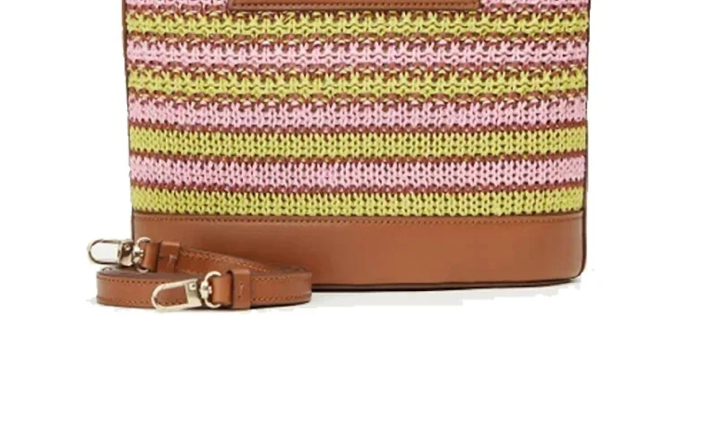 Women's Shoulder Bag with Floral Embroidery in Purple for Spring WalksMini Striped Raffia Leather Bag In Pink