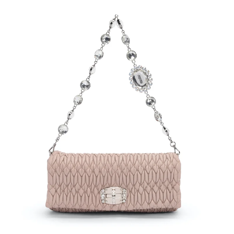 Leather Shoulder Bag with Magnetic Closure in Black for Quick AccessMiu Miu Beige Matelasse Crystal Shoulder Bag